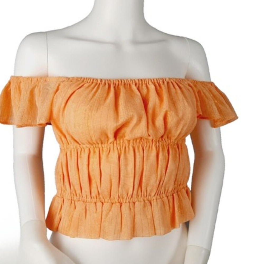 Express Orange Smocked Flutter Sleeve Blouse